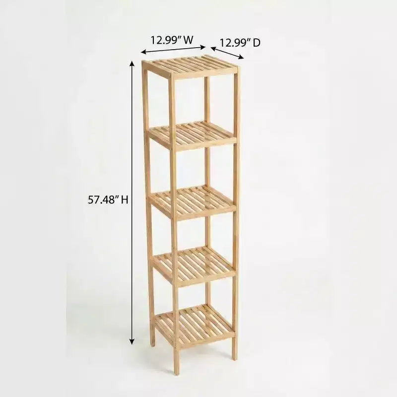 Estantería Estrecha de 5 Niveles de Madera Natural – De Listones, de Pie, Montaje por una Sola Persona