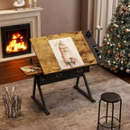 Mesa de dibujo ajustable beige/marrón con taburete, 1 persona