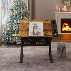 Mesa de dibujo ajustable beige/marrón con taburete, 1 persona
