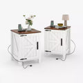 Rustic Dark Brown Bedside Table with USB Charging Station, 18'' Spacious Tabletop, Sliding Barn Door, Adjustable Shelf, Bedside End Table