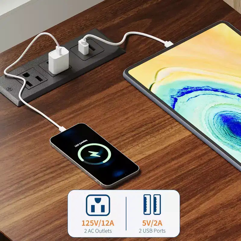 Mesita de noche rústica marrón estilo casa de campo, estilo puerta corredera de granero, juego de 2, con estación de carga USB