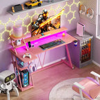Pink 55 Inch L Shaped Gaming Desk Storage Shelves Monitor Stand Corner Computer Workstation Home Office Study Writing Table for Teen Girls Game Room