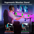 Escritorio Gaming en L rosa de fibra de carbono con soporte para monitor — 1 Persona