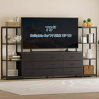 Mueble de TV industrial blanco y negro - 9 cajones de tela y estantes abiertos, apto para televisores de hasta 75"