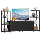 Mueble de TV industrial blanco y negro - 9 cajones de tela y estantes abiertos, apto para televisores de hasta 75"