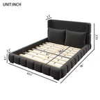 Cama plataforma tapizada con 2 almohadas, blanco / negro, Queen / King