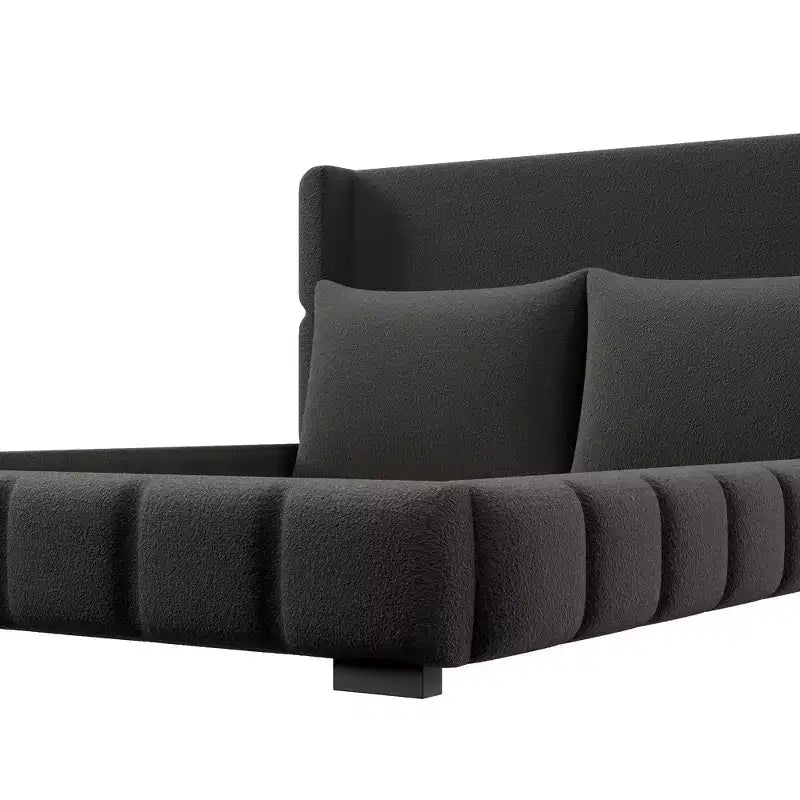 Cama plataforma tapizada con 2 almohadas, blanco / negro, Queen / King