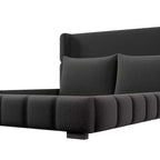 Cama plataforma tapizada con 2 almohadas, blanco / negro, Queen / King