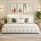 Cama plataforma tapizada con 2 almohadas, blanco / negro, Queen / King