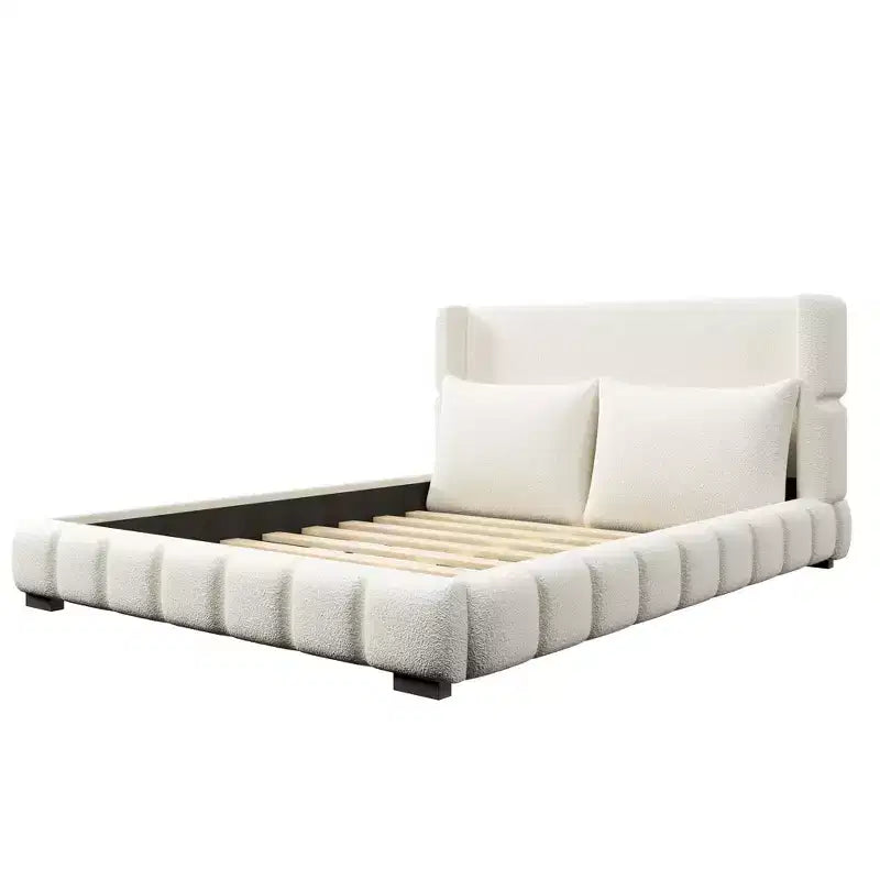 Cama plataforma tapizada con 2 almohadas, blanco / negro, Queen / King