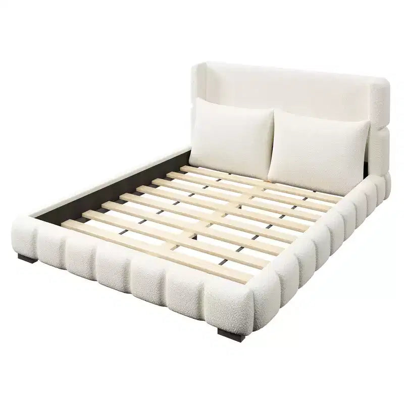 Cama plataforma tapizada con 2 almohadas, blanco / negro, Queen / King