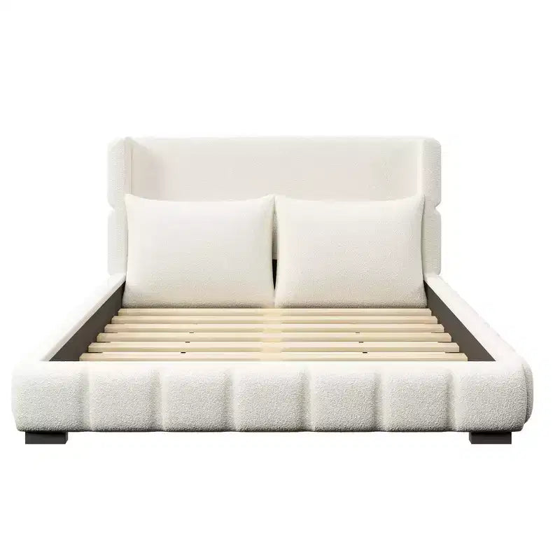Cama plataforma tapizada con 2 almohadas, blanco / negro, Queen / King