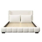 Cama plataforma tapizada con 2 almohadas, blanco / negro, Queen / King