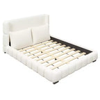 Cama plataforma tapizada con 2 almohadas, blanco / negro, Queen / King