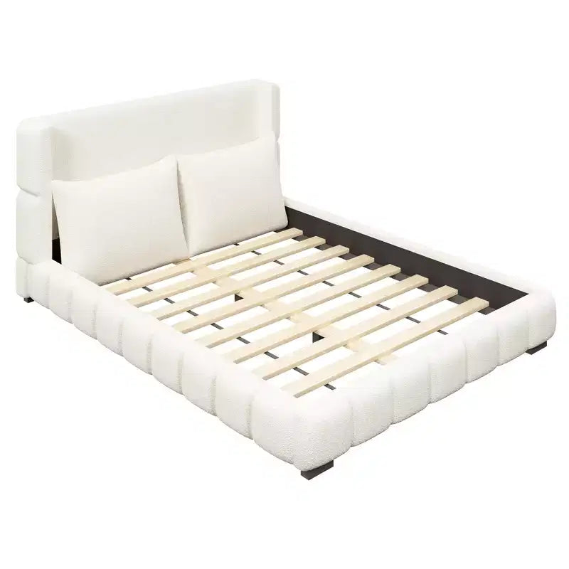 Cama plataforma tapizada con 2 almohadas, blanco / negro, Queen / King