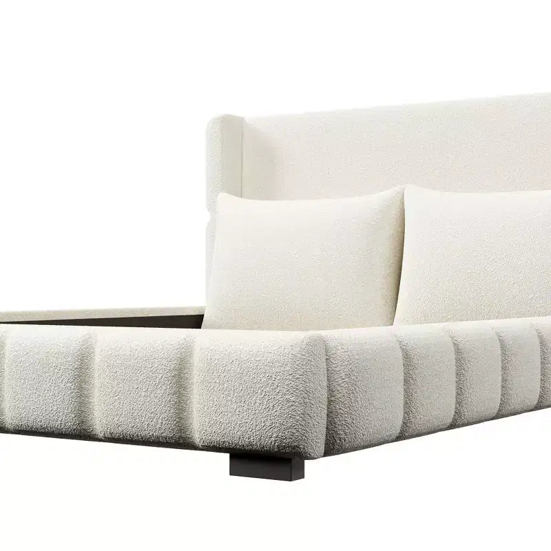 Cama plataforma tapizada con 2 almohadas, blanco / negro, Queen / King