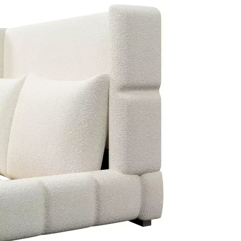 Cama plataforma tapizada con 2 almohadas, blanco / negro, Queen / King