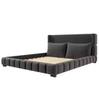 Cama plataforma tapizada con 2 almohadas, blanco / negro, Queen / King