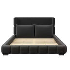 Cama plataforma tapizada con 2 almohadas, blanco / negro, Queen / King