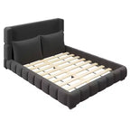 Cama plataforma tapizada con 2 almohadas, blanco / negro, Queen / King
