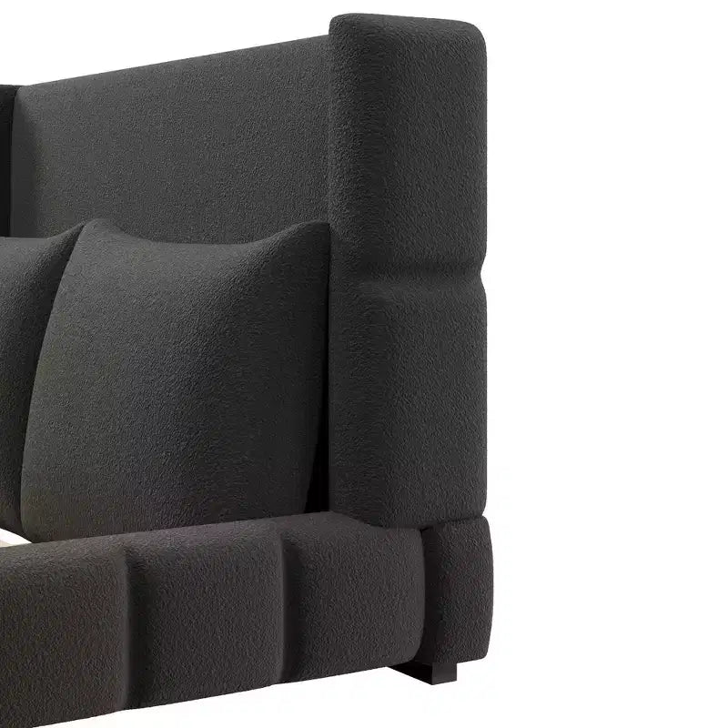 Cama plataforma tapizada con 2 almohadas, blanco / negro, Queen / King