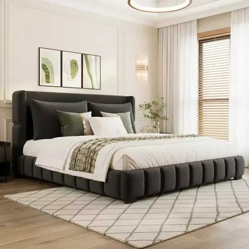 Polibi Upholstered Platform Bed with 2 Soft Pillows