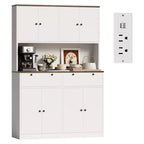 71H Modern Tall Kitchen Pantry Cabinet with Charging Station - White Finish, Drawers, Doors, Shelves & Countertop - Dining Room Food Storage Hutch