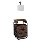 VEVOR Floor Lamp with Table, 2-Tier End Table with 3 Drawers and 3 Color Temperature Lighting,Modern Side Nightstand Bedside Desk with USB,Brown&Black