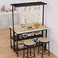 Kitchen Island with Power Outlet, Kitchen Island Table with Baker's Rack and Microwave Shelf, Coffee Bar with 3-Tier Shelves, 5 Hooks,for Dining Room