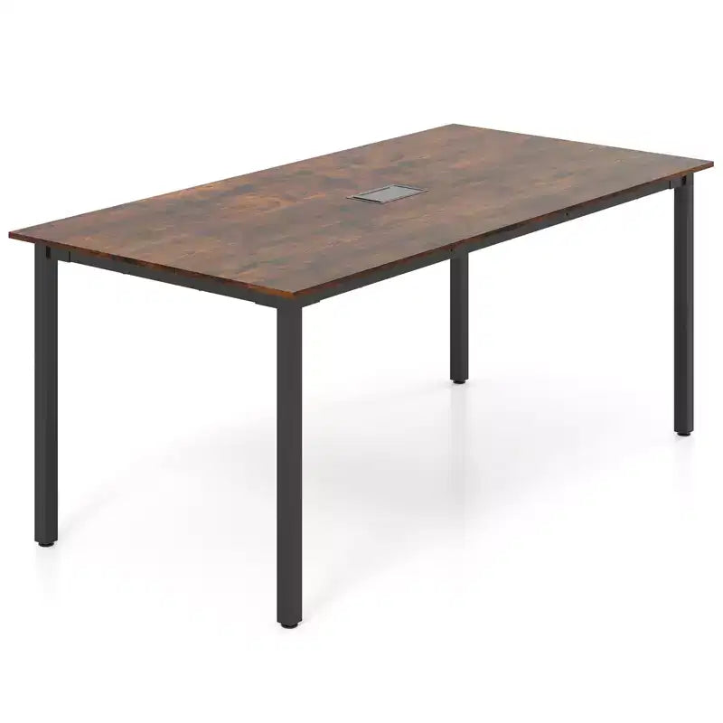 Mesa de conferencia rectangular rústica marrón para 8-10 personas, patas de metal