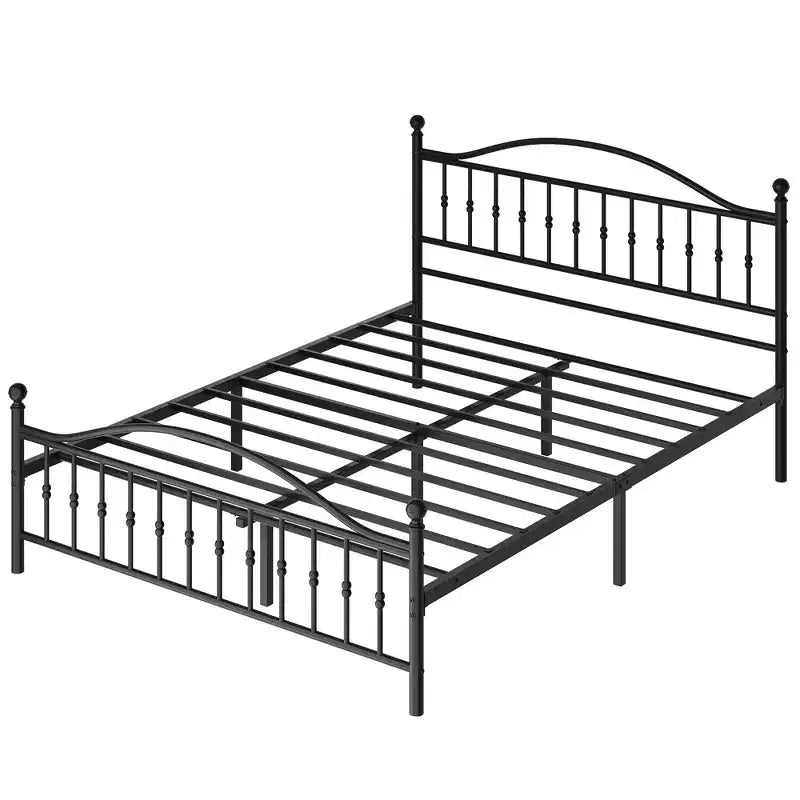 Metal Platform Bed Frame Queen  Vintage Circular Headboard & Footboard, 12.6 Underbed Storage, Heavy Duty  Black