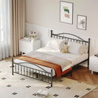 Base de cama de plataforma vintage de metal negro, tamaño queen, para 1 persona