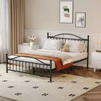 Base de cama de plataforma vintage de metal negro, tamaño queen, para 1 persona