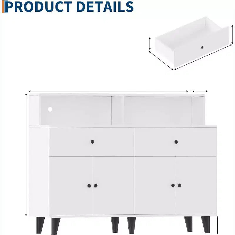 Aparador de 51" con 4 puertas y 2 cajones, madera, sésamo negro / nogal negro / blanco