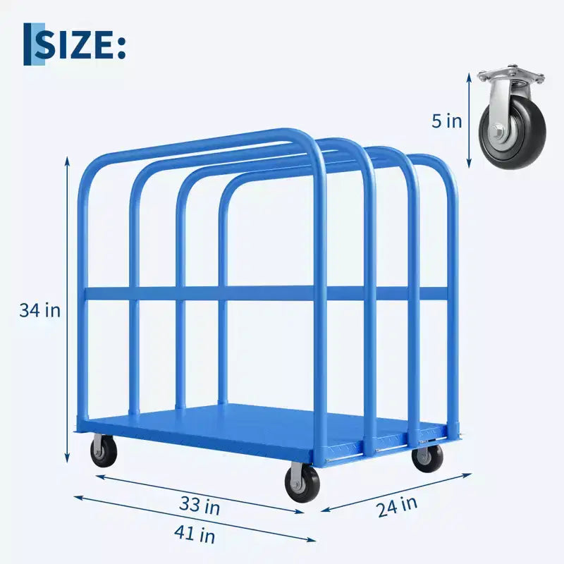 Carro de panel plano de servicio pesado 2 en 1 negro/azul/rojo, 2000 lb, 5 ruedas giratorias, 1-2 personas