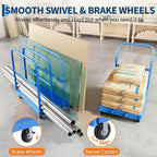 Carro de panel plano de servicio pesado 2 en 1 negro/azul/rojo, 2000 lb, 5 ruedas giratorias, 1-2 personas