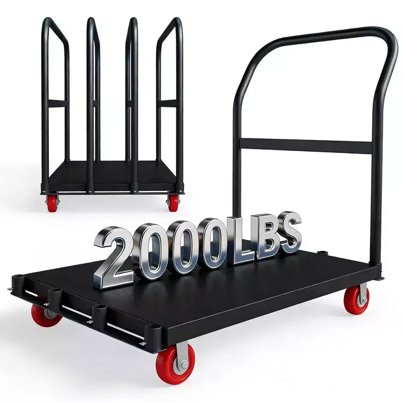 Garvee 2-In-1 Heavy Duty Panel Truck Cart, 2000 Lbs Capacity Flatbed Cart with 5 Swivel Casters and 2 Side Handrails