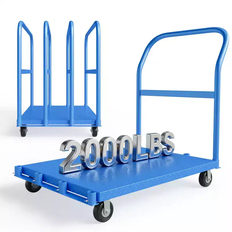 Carro de panel plano de servicio pesado 2 en 1 negro/azul/rojo, 2000 lb, 5 ruedas giratorias, 1-2 personas