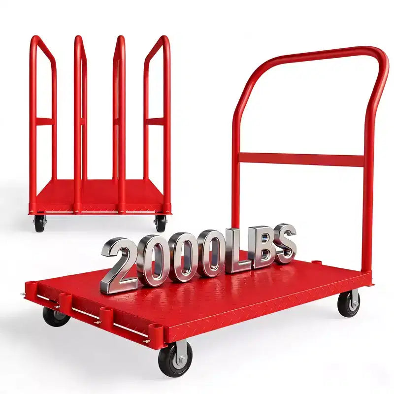 Carro de panel plano de servicio pesado 2 en 1 negro/azul/rojo, 2000 lb, 5 ruedas giratorias, 1-2 personas