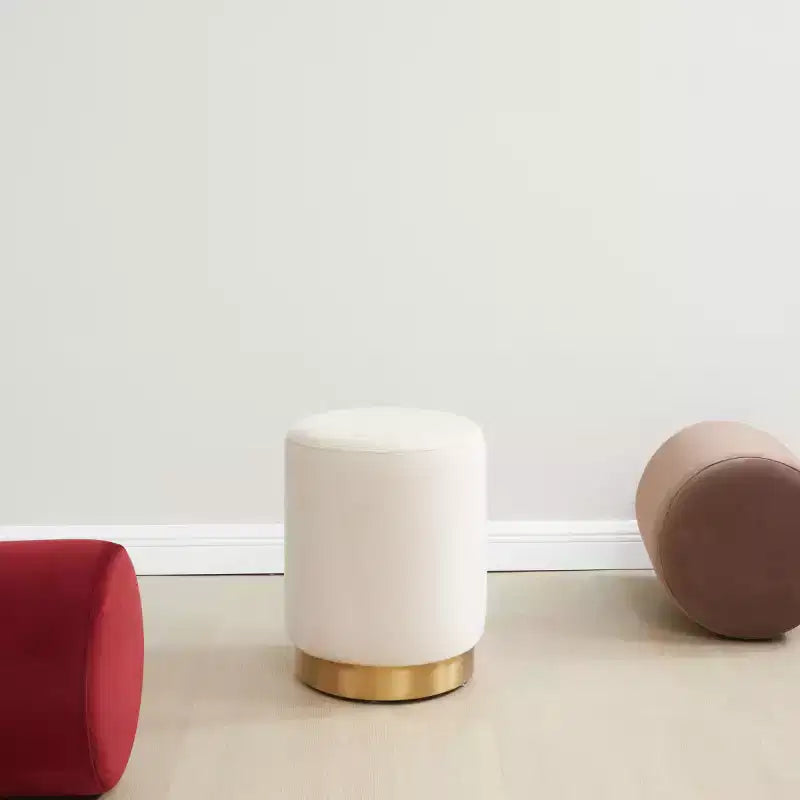 Puf redondo de terciopelo con base de latón, asiento individual — Varios colores