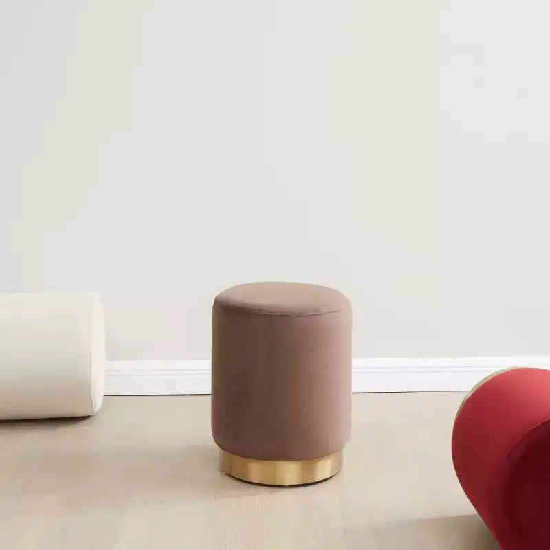 Puf redondo de terciopelo con base de latón, asiento individual — Varios colores