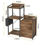 Soporte para impresora de 3 niveles con luces LED, cajones y estación de carga – Negro / Marrón / Madera