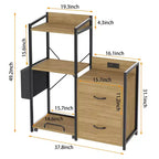 Soporte para impresora de 3 niveles con luces LED, cajones y estación de carga – Negro / Marrón / Madera