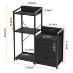 Soporte para impresora de 3 niveles con luces LED, cajones y estación de carga – Negro / Marrón / Madera