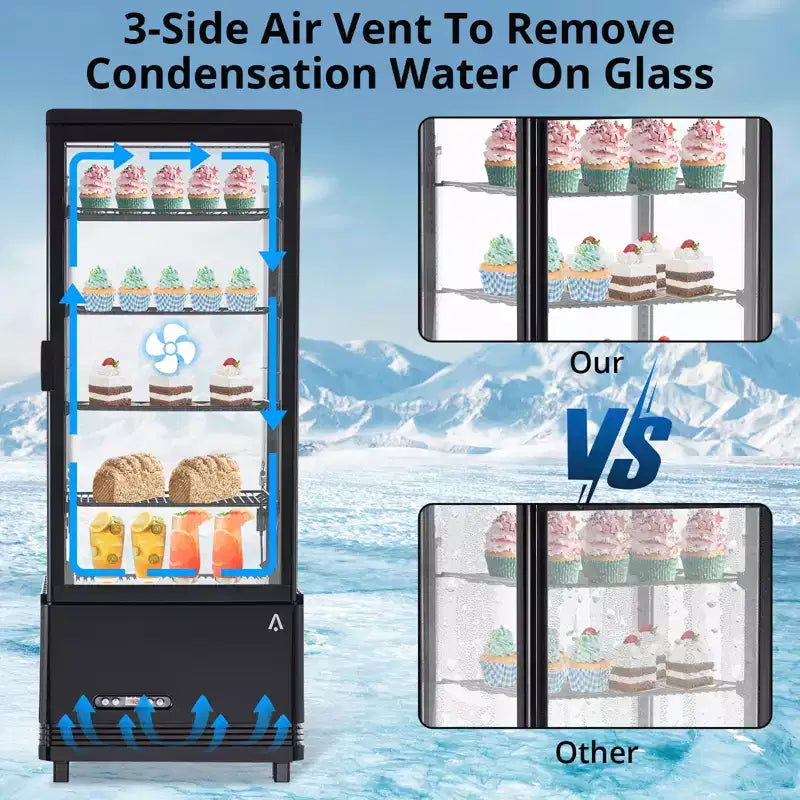 Vitrina refrigerada blanca de 3 niveles para pasteles, 2.4 pies cúbicos, para 1-2 usuarios