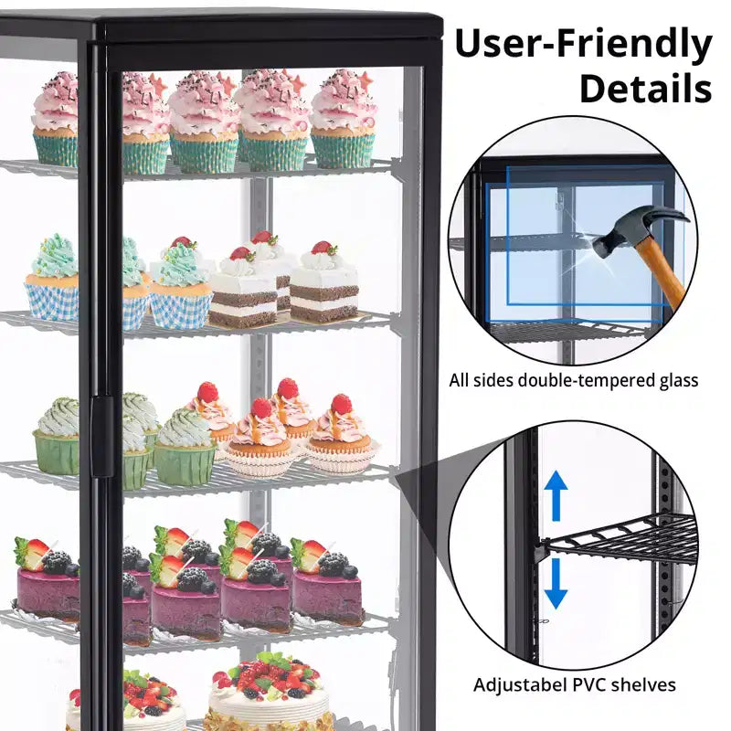 Vitrina refrigerada blanca de 3 niveles para pasteles, 2.4 pies cúbicos, para 1-2 usuarios