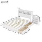 Cama de plataforma de madera moderna con cajones de almacenamiento y cabecero LED, natural/blanco, individual/matrimonial, 1 persona