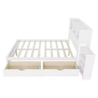 Cama de plataforma de madera moderna con cajones de almacenamiento y cabecero LED, natural/blanco, individual/matrimonial, 1 persona