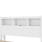 Cama de plataforma de madera moderna con cajones de almacenamiento y cabecero LED, natural/blanco, individual/matrimonial, 1 persona