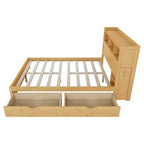 Cama de plataforma de madera moderna con cajones de almacenamiento y cabecero LED, natural/blanco, individual/matrimonial, 1 persona